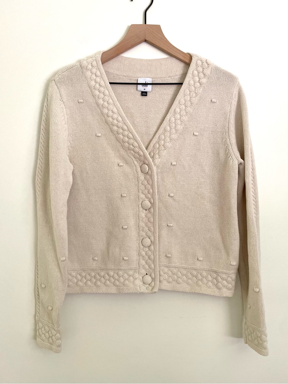 CAbi Cream Retro Cardigan Textured V-Neck Button Cardigan